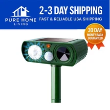 Solar Powered Ultrasonic Animal Repellent with Motion Sensor & Flashing Light