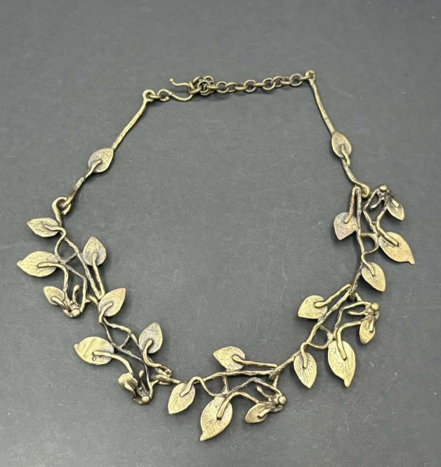 Bronze Leaf Vine Statement Necklace Botanical Bra… - image 2