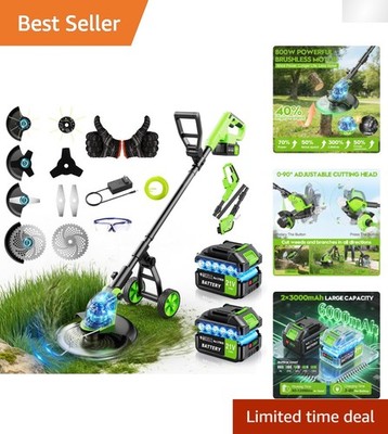 Effortless Lawn Care: 12-Inch Brushless Electric Weed Eater with Dual Batteries
