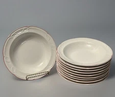 Set Of 10 Victoriana Soup Bowls Japan 1988 CHD Pink Rose Trim 8” x 1.5” Vintage