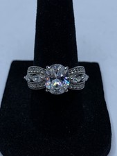 Sterling Silver Cz Oval Cut Statement Size 7 Ring 6.1g