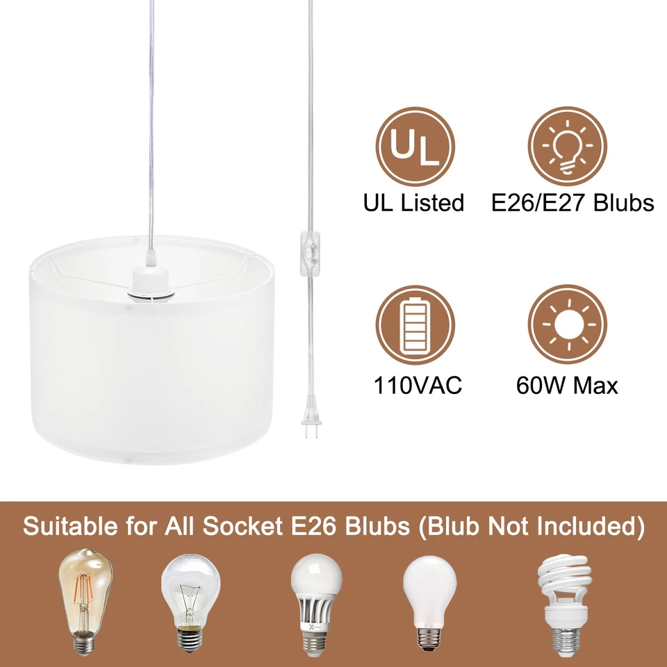 Plug in Pendant Light 15Ft Rope Cord Hanging Lamp Fixture with Switch - Image 3 of 4