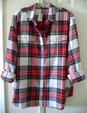 Red White Green Tartan Plaid Pocket Flannel Buttondown Shirt 3XL 4X 24 26 28 3X