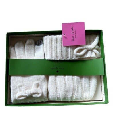 Kate Spade French Cream Bow Beanie and Glove Gift Box Set New In Box Kate Spade York Ladies Cream Winter Bow Hat And Gloves Gift  main image 4