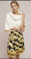 Anthropologie Maeve Women's Gold/Yellow/Black Horse Pleated Midi Skirt Sz 2