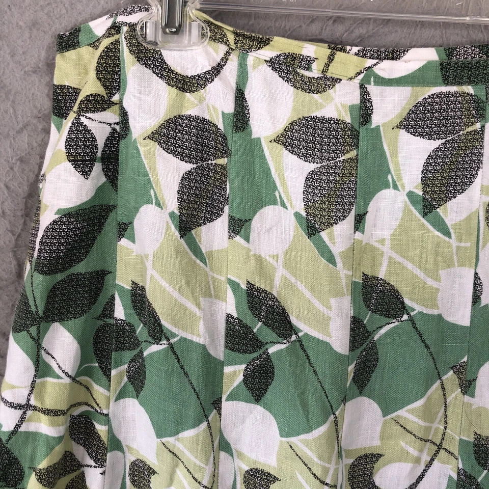 Linen Skirt Womens 18 White Green Floral Abstract Art To Wear Beach Airy - Image 2 of 4