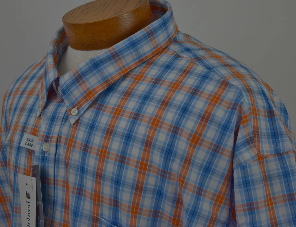 Saddlebred LT Button Front Big and Tall Short Sleeve Shirt Men New Orange Plaid  - Image 3 of 4