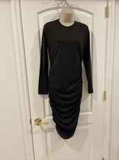 Brillt Size L Bodycon Stretchy  Shaping Black Midi Party Dress Long Sleeve