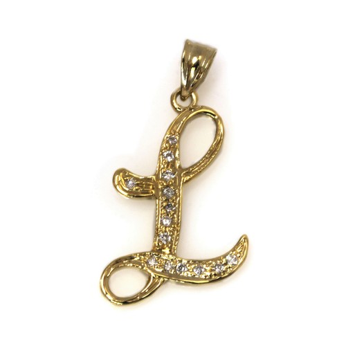 0.1 ctw Natural Diamond Solid 14k White Gold Letter L Initial Drop Pendant 1.1" - Picture 8 of 10