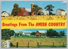 Greetings From The Amish Country~Farm In Midst Of Wheat Harvest~Continental PC