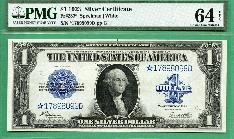 ***** STAR NOTE ***** 1923 $1 SC ***** PMG CU 64 EPQ ***** Fr 237* STAR NOTE ***