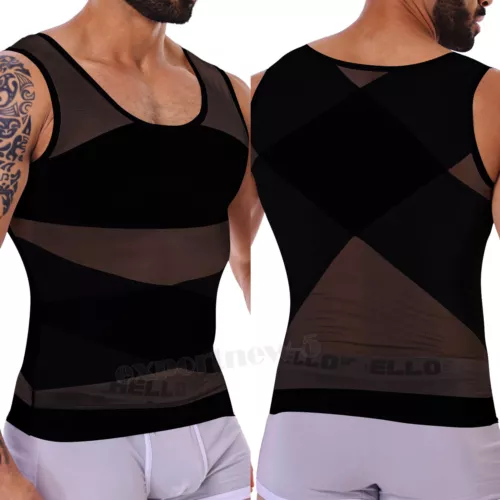 MENS SLIMMING BODY SHAPER BELLY CHEST COMPRESSION VEST GIRDLE SHIRT TANK TOP - Picture 16 of 29
