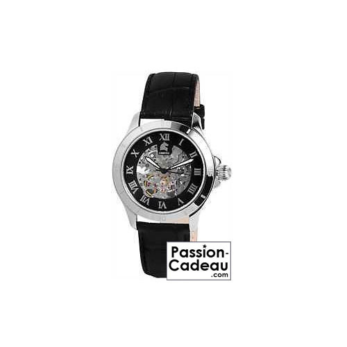 Montre Carucci automatique squelette homme CA2179BK en cuir noir, idéale pour vos tenues d'affaires