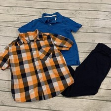 Lot Of 3 Chaps Boys Pants 8 Slim S Polo Shirt Button Up M Plaid School Uniform