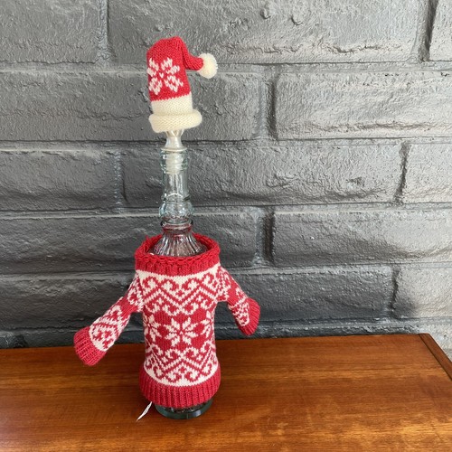 Tom Servo Style Wine Bottle Cover Christmas Sweater and Santa Hat MST3K Decor - Picture 2 of 9