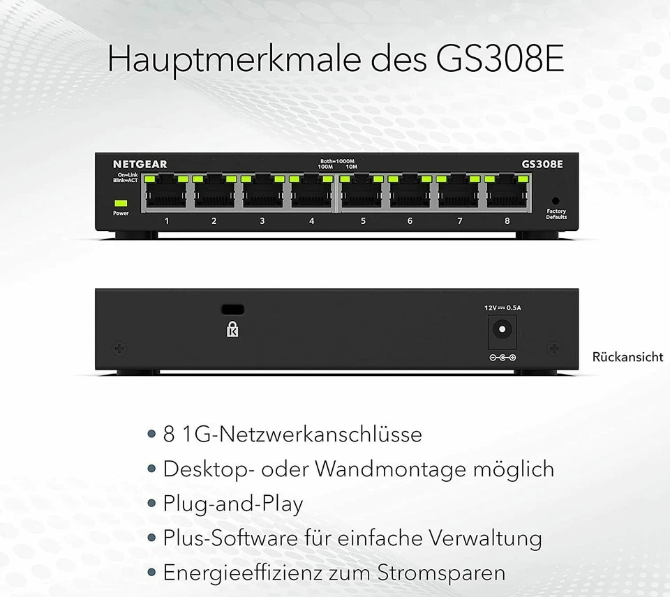 Netgear 8-Port Gigabit Switch Netzwerk Managed Lüfterlos VLAN QoS IGMPv3 Metall - Bild 4 von 4