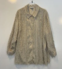 Liz & Me Womens Gold Metallic Eyelash Shaggy Shirt Jacket Top Size 3X