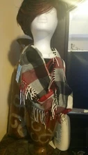 Women's Black White Red PLAID/CHECK Print Pashmina Infinity 2 Circle Scarf