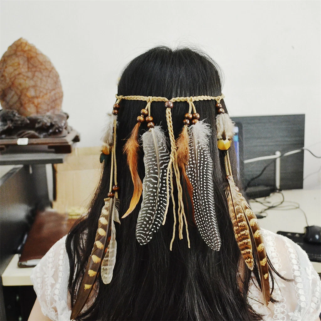Femmes Plumes Bandeaux Hippie Coiffe Boh me Ceinture Perles