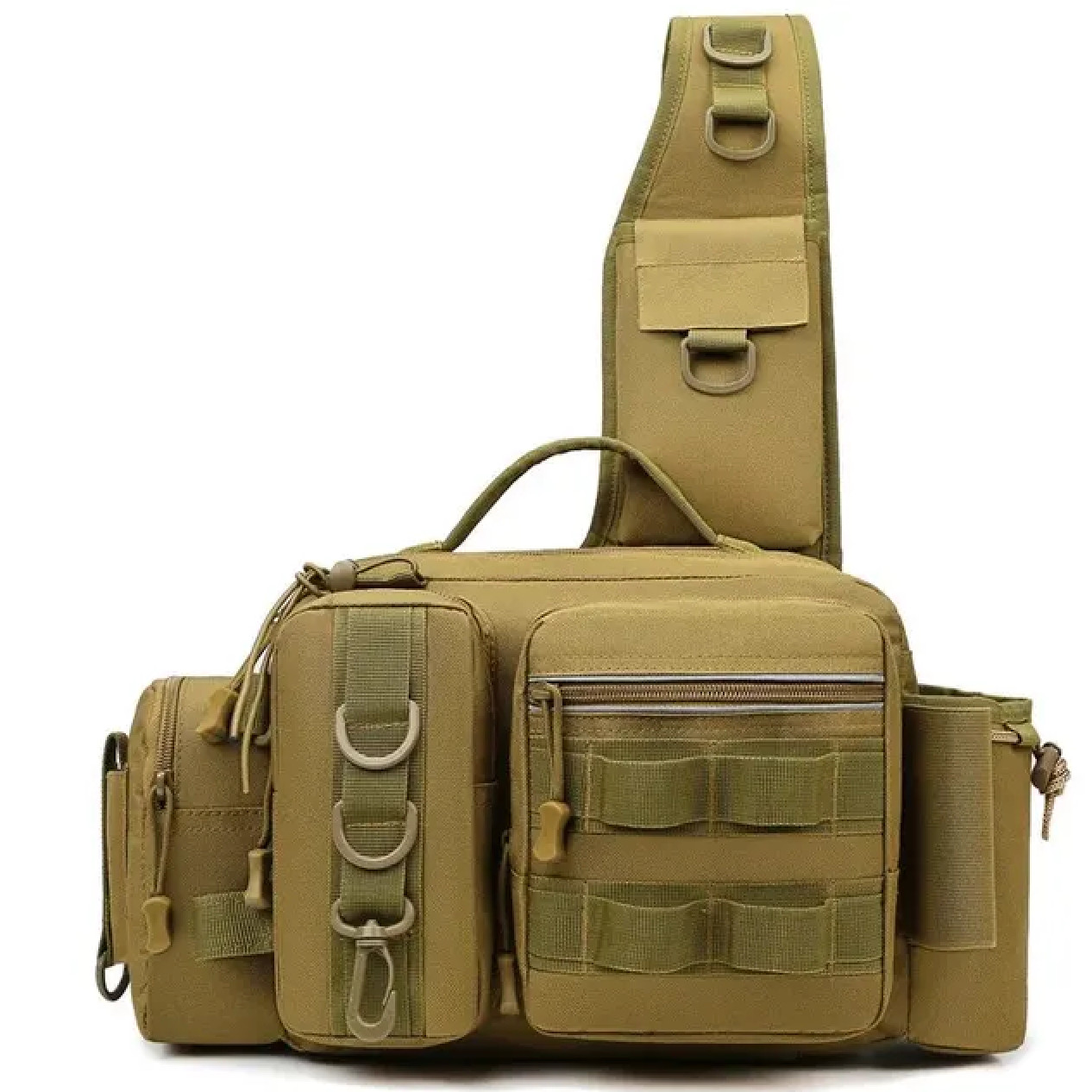 Sac à dos de pêche à la mouche avec rangement porte-canne intégré en nylon kaki