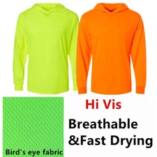 Hi Vis Fast Drying Work Safety High Visibility Neon Long Sleeve Hoodie T-Shirts