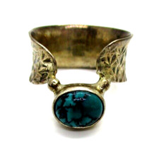 Vintage Signed DbM Oval Turquoise Sterling Silver 925 wide band Ring size 9.75