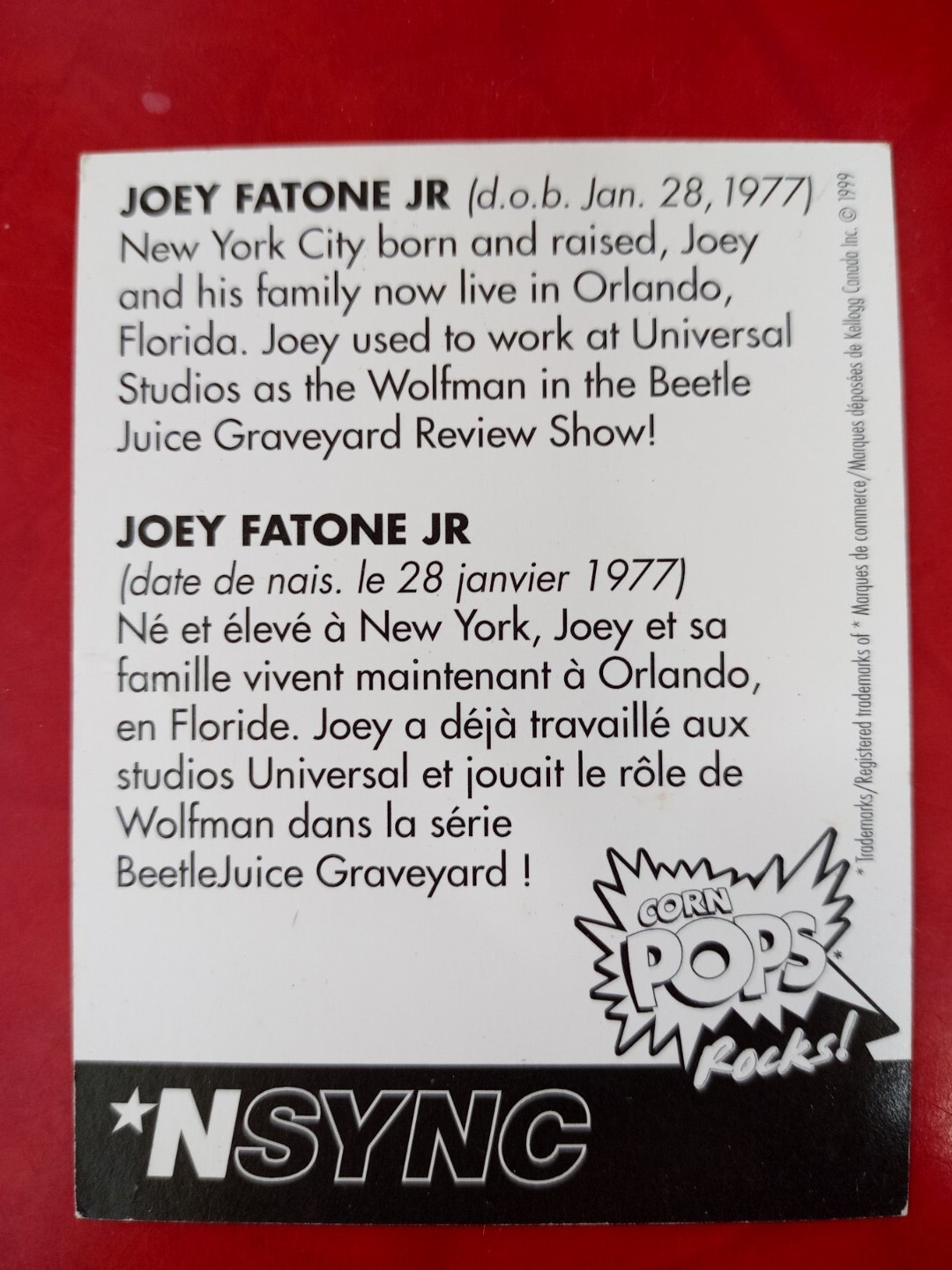 Rare 3 1999 Corn Pops Rocks Card Kellogg's Canada, J. Fatone, Billy Crawford +++ - Picture 5 of 7