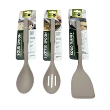 GREENPAN 3pc Spoon Turner Metal Core Silicone Utensils Set Taupe Heat Resistant
