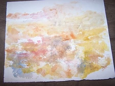 Original Watercolor Abstract Orange, Reds & Blues by Peg Humphreys 13 1/2"x 11" 