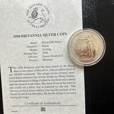 1998 Britannia Silver 1oz Two Pounds £2 Coin.
