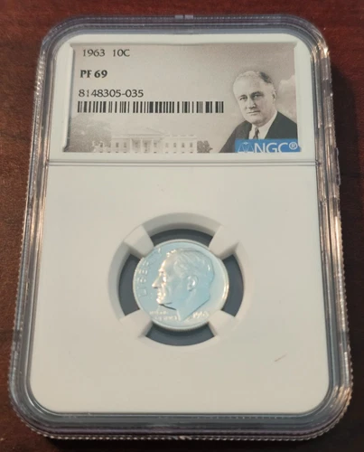 1963 NGC PF69 90% Proof Silver Roosevelt Dime 10C White Label