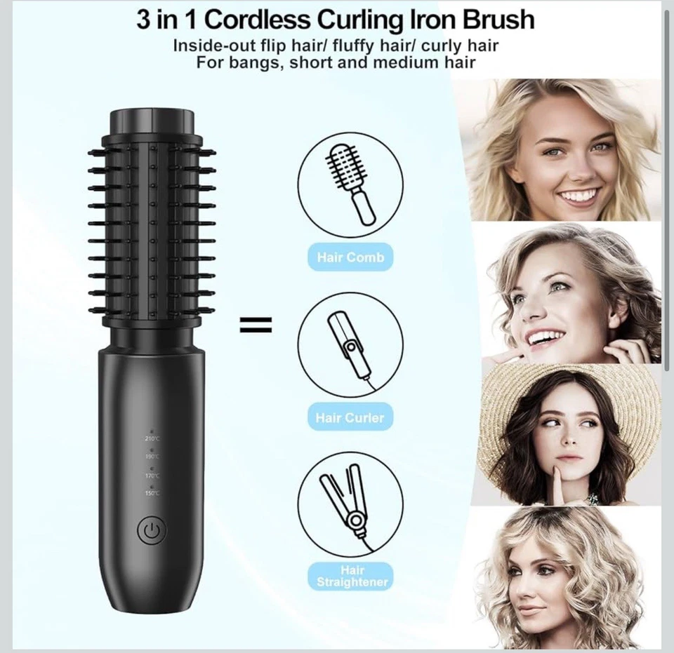 Plasma Hair Styling Brush Cordless Heated Curler and Straightener 40mm 4 Temp - Image 3 of 4