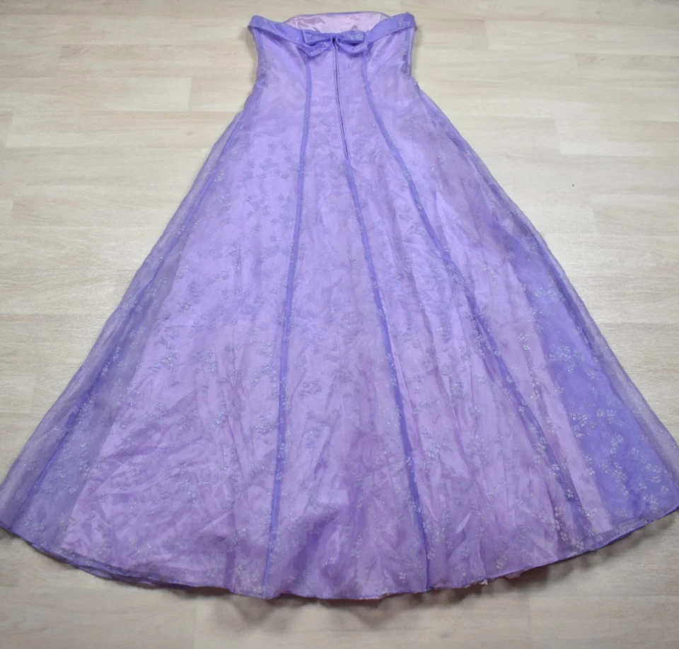 90s Y2K Zum Zum Prom Dress Maxi Ball Gown Strapless Purple Floral Chiffon VTG - Image 3 of 4