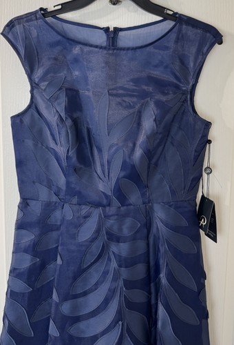 Adrianna Papell Größe 4 U-Boot-Ausschnitt Organza Applikation Ballkleid marineblau NEU $ 349 - Bild 14 von 15