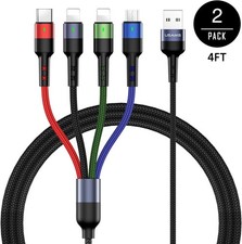 Multi Charging Cable 2Pack 4FT 4 in 1 Nylon Braided USB Fast Charging Cord