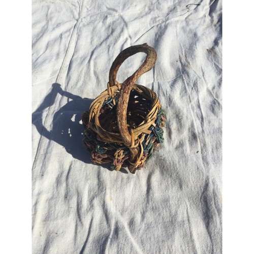Rustic handmade small basket 7” 7 in brown green bohemian rustic witch fairy - Picture 3 of 10