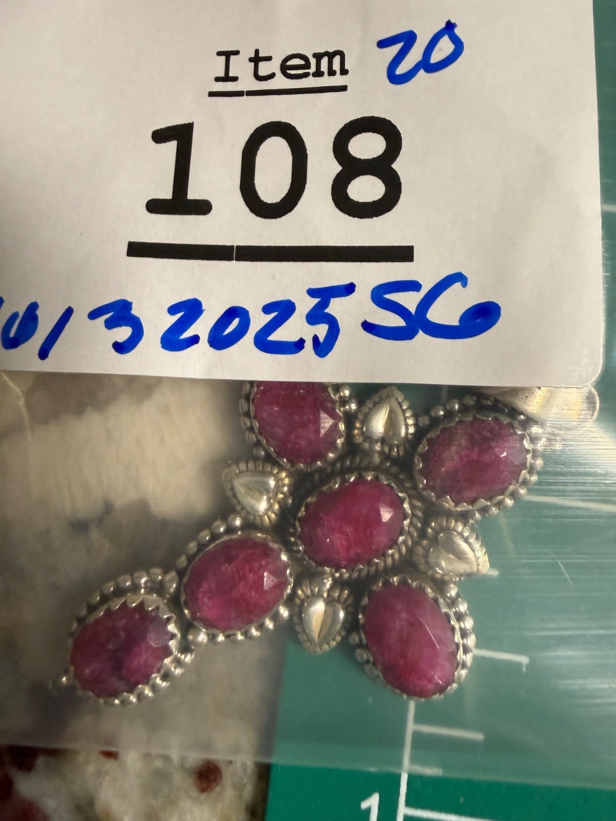 Lg Artisan Ruby Gemstone Cross Statement Pendant … - image 8