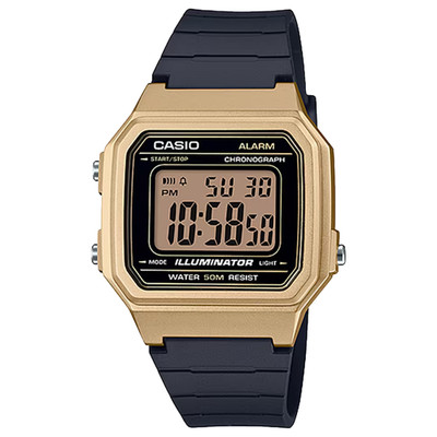 Casio W-217HM-9AV Gold Digital Watch Steel Resin Band LED Alarm Stopwatch 50M WR