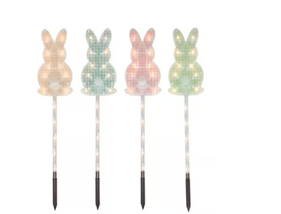 Plaid Pastel Bunny Easter Pathway Marker Lawn Stakes Clear Lights (4-Count)