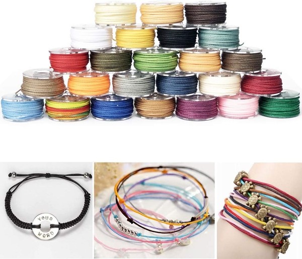 Gewachste Baumwollschnur, 25 Rollen Schmuckband Wachsband Baumwollkordel FüR-image
