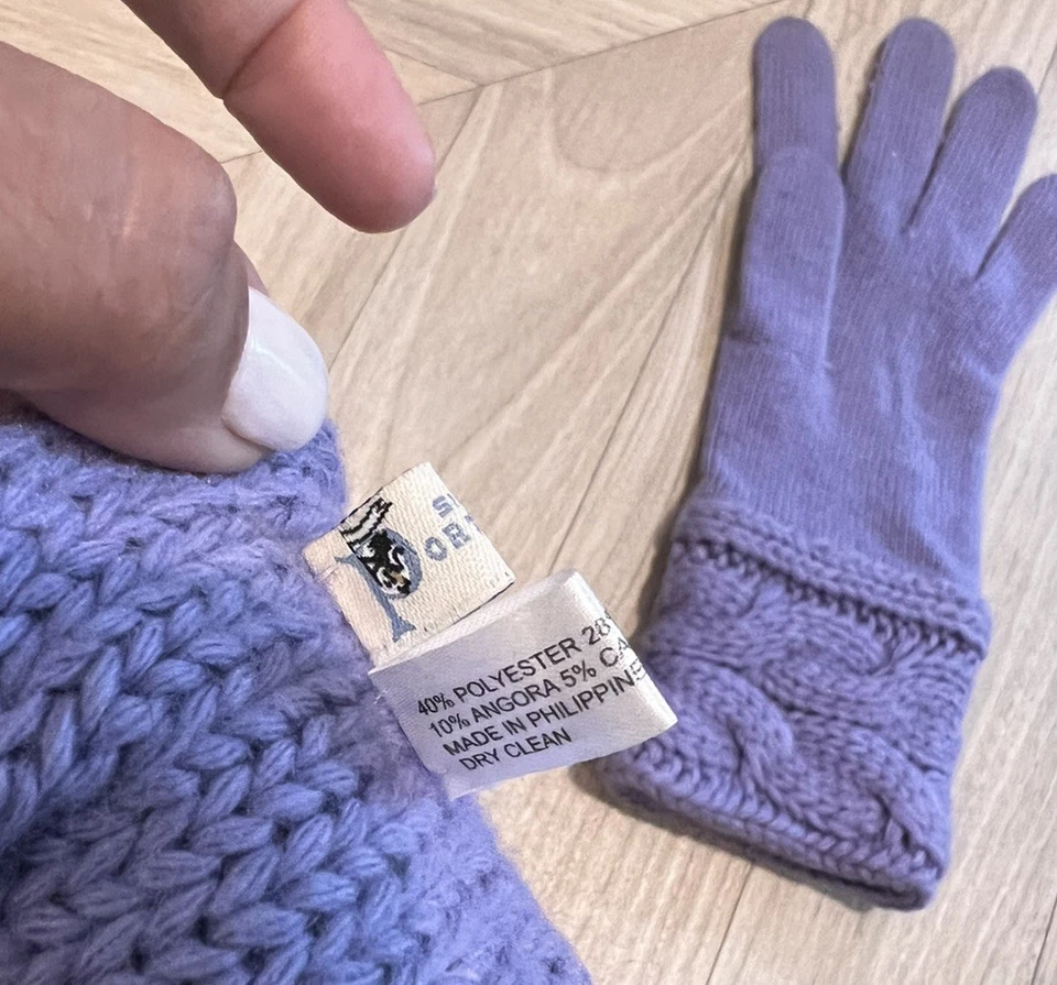 Guantes de cachemir Portolano para mujer púrpura claro tejido con cable puños doblados - OZ Foto 3 de 4