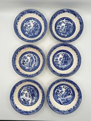 Set 6 Bennett Blue Willow Soup Cereal Bowls England 6'' Cracked Vintage