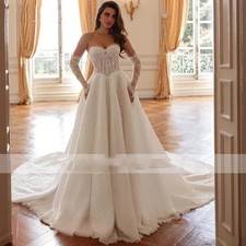 Vintage Corset Lace Ball Gown Wedding Dresses Strapless with Detachable Sleeves