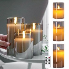 3 Pack LED Candles Set With Remote Control Timer Flameless Flickering Glass Wax
