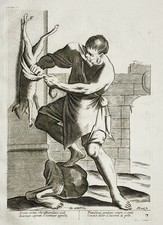 Giuseppe Maria Mitelli - Macellaio Macella Un Agnello Incisione In Rame 1690