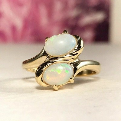 3Ct Oval Cut  Opal Women's Bypass Engagement Ring 14K Yellow Gold Finish