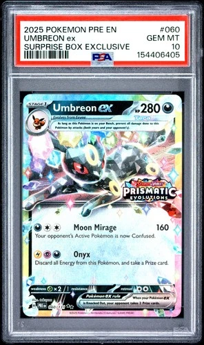 2025 POKEMON PRISMATIC EVOLUTIONS SURPRISE BOX EXCLUSIVE #060 UMBREON EX PSA 10