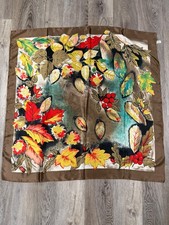 VINTAGE SCARF OF ITALY VIBRANT FALL LEAVES  BERRIES POLYESTER 33  MULTICOLOR