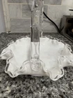 Fenton Silver Crest Ruffled Brides Basket Beautiful! Handblown Block Handle
