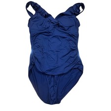 Lauren Ralph Lauren Women  s One Piece Size 16 Blue Swimwear Ruched Modest Ruffle